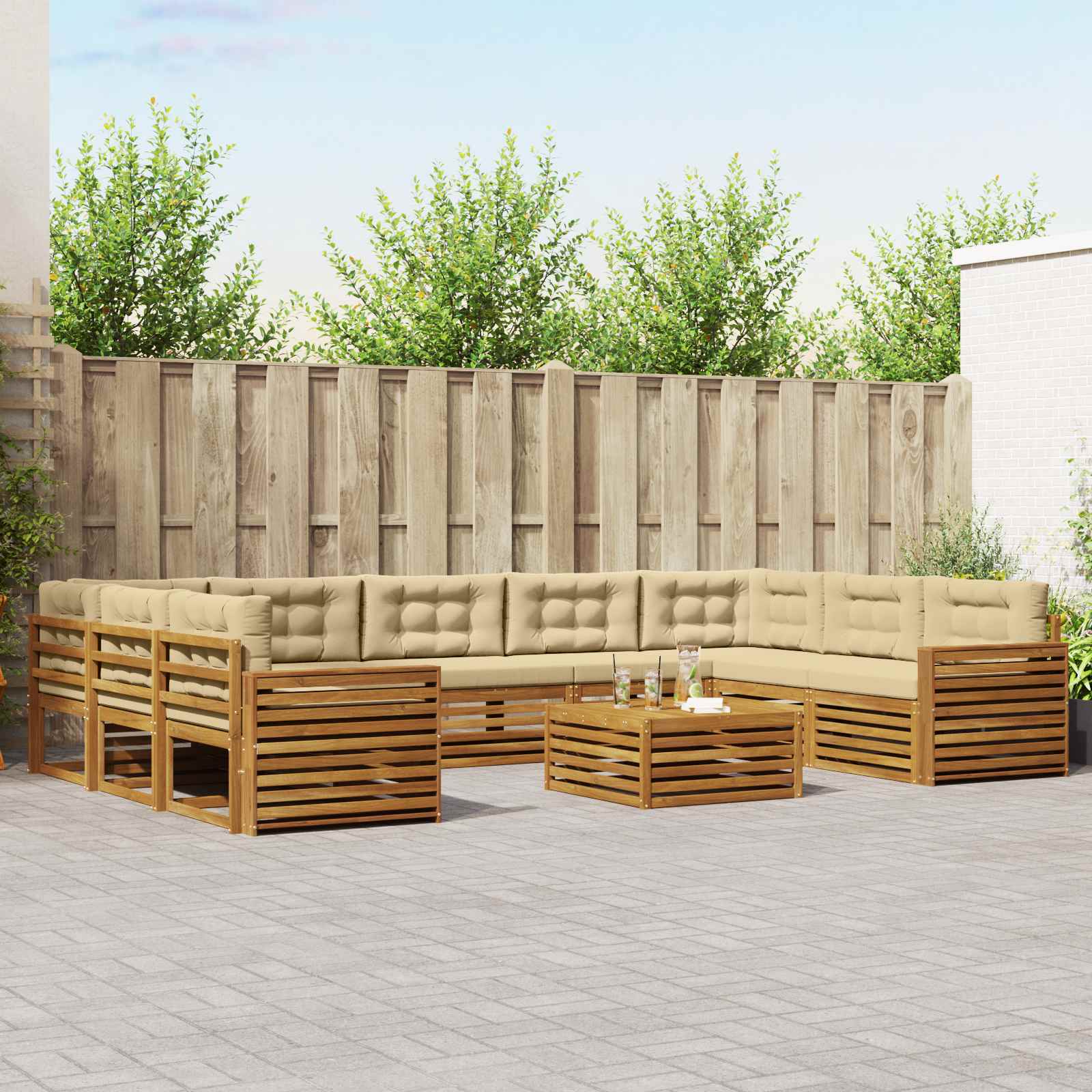 Set di divani da esterno con cuscino 10 pcs Naturale e Beige | homemem39