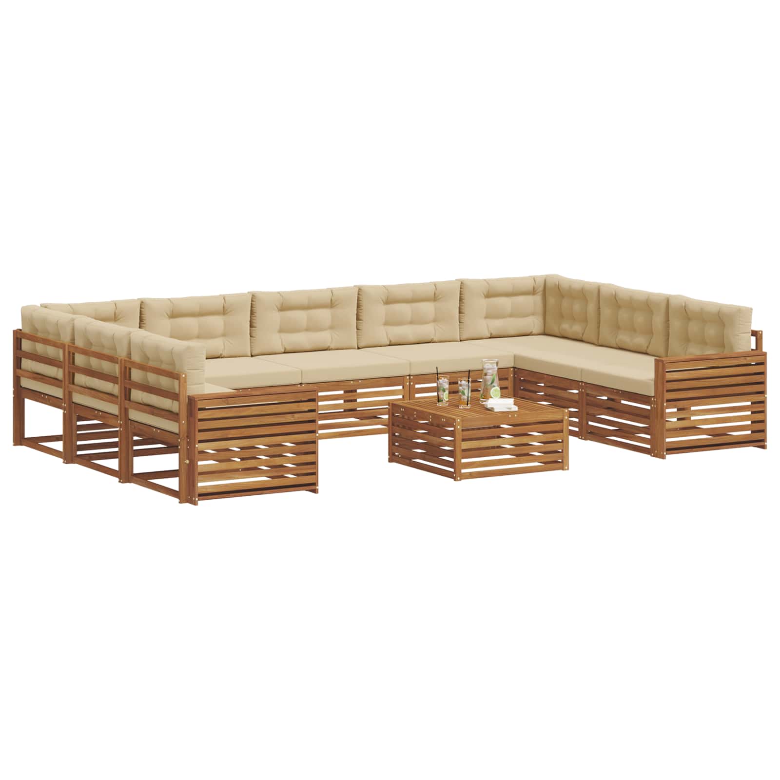 Set di divani da esterno con cuscino 10 pcs Naturale e Beige | homemem39