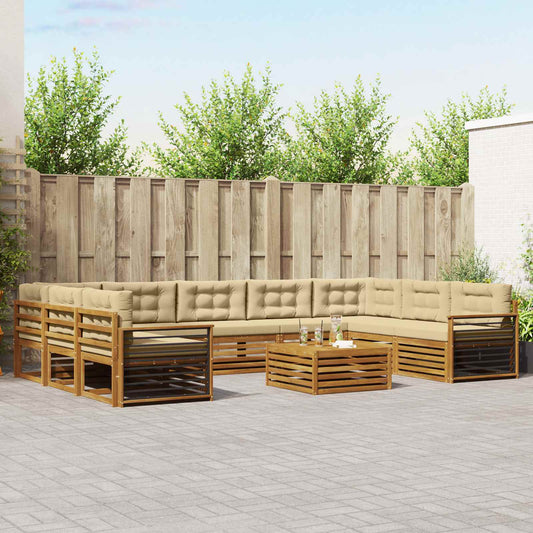 Set di divani da esterno con cuscino 10 pcs Naturale e Beige