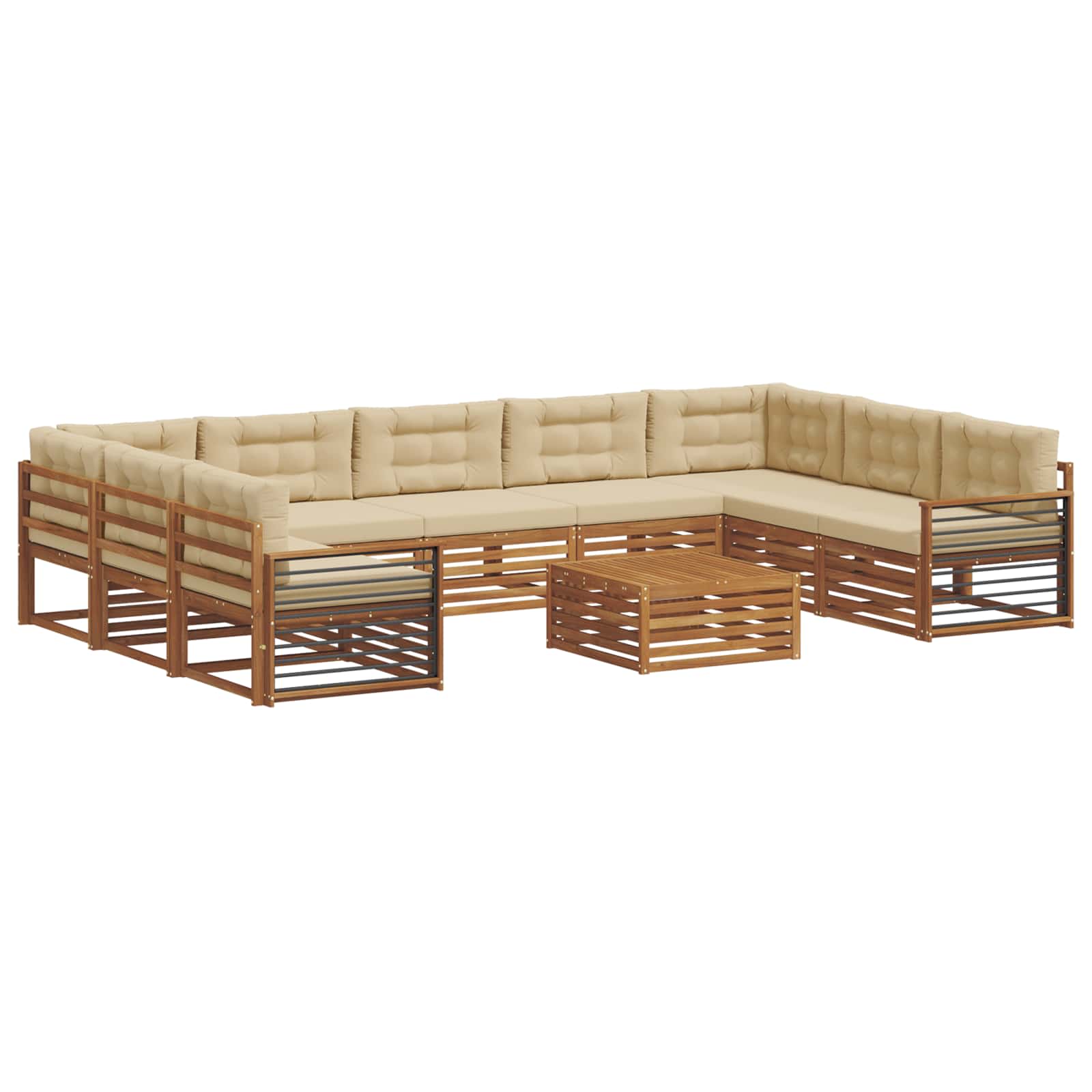 Set di divani da esterno con cuscino 10 pcs Naturale e Beige | homemem39