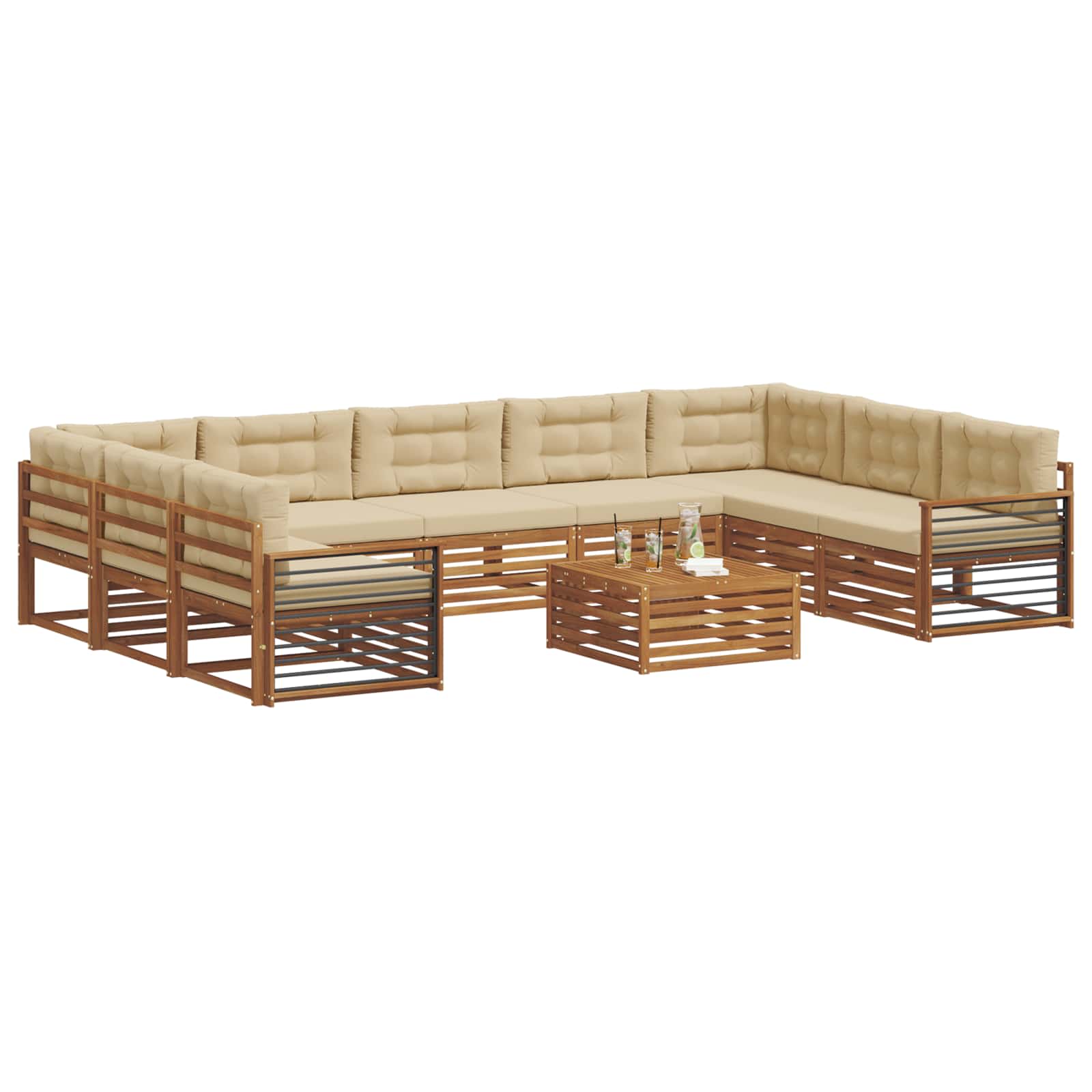 Set di divani da esterno con cuscino 10 pcs Naturale e Beige | homemem39