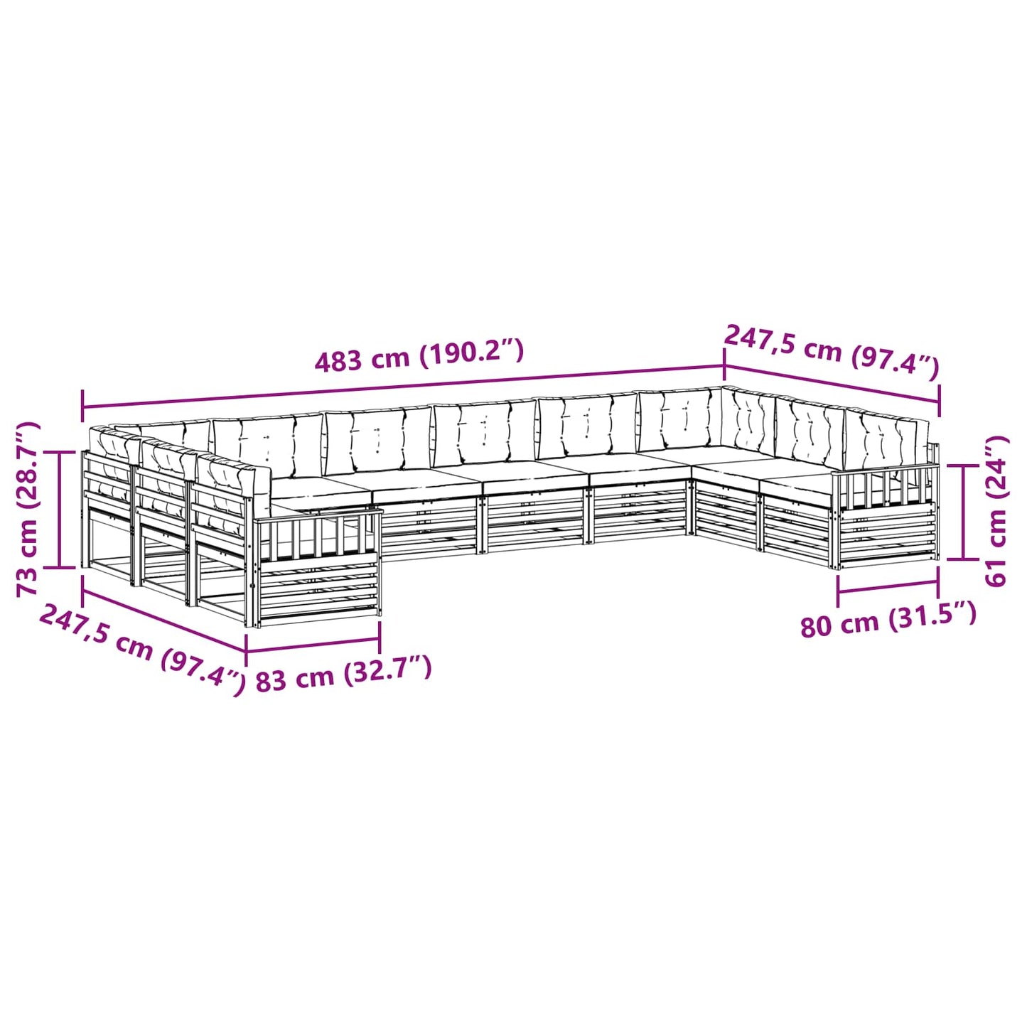 Set divani 5 pcs Naturale e Antracite Legno di Acacia Massello | homemem39