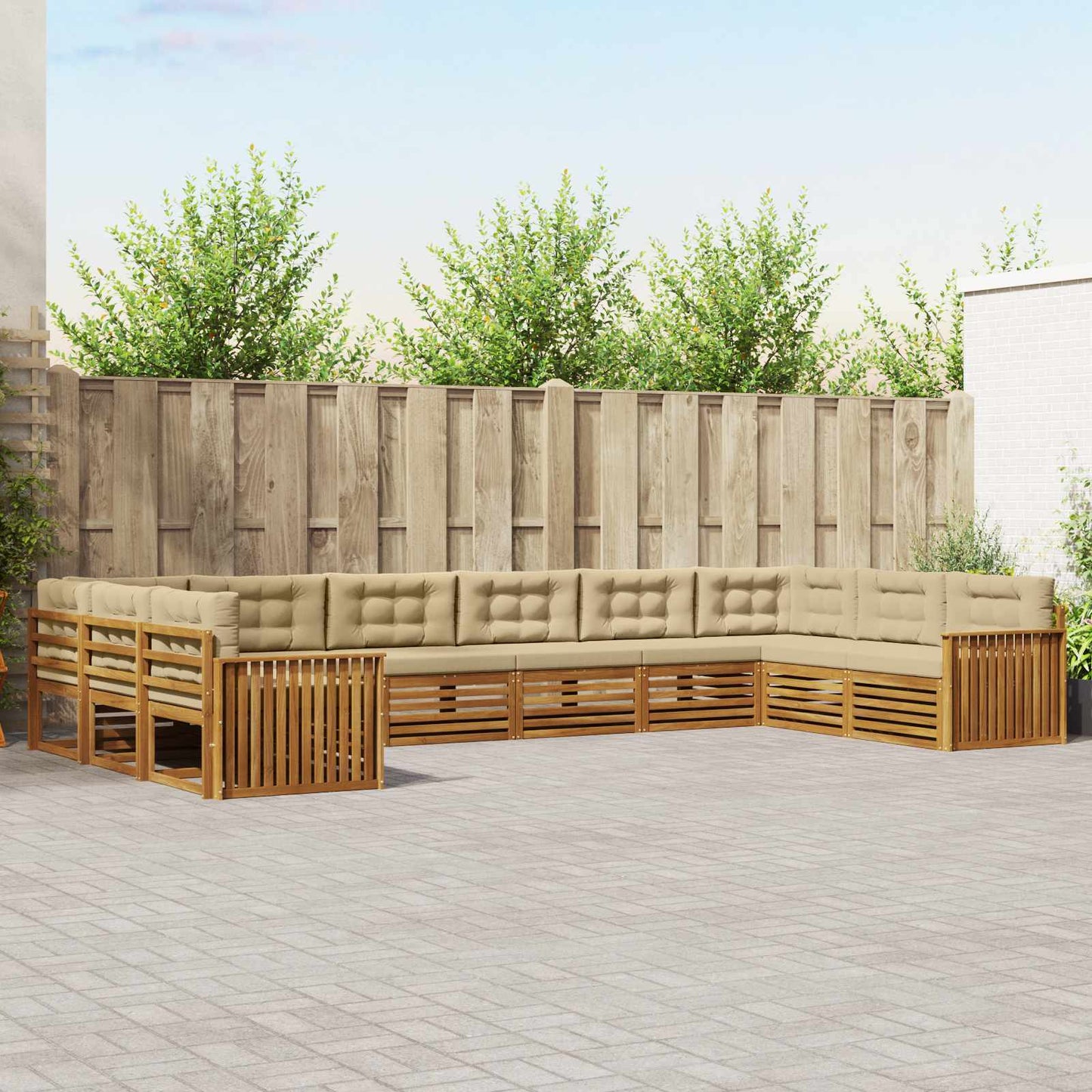 Set divani 8 pcs Naturale e Beige Legno di Acacia Massello