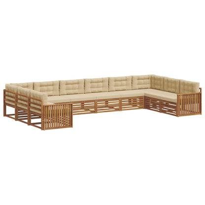 Set divani 8 pcs Naturale e Beige Legno di Acacia Massello