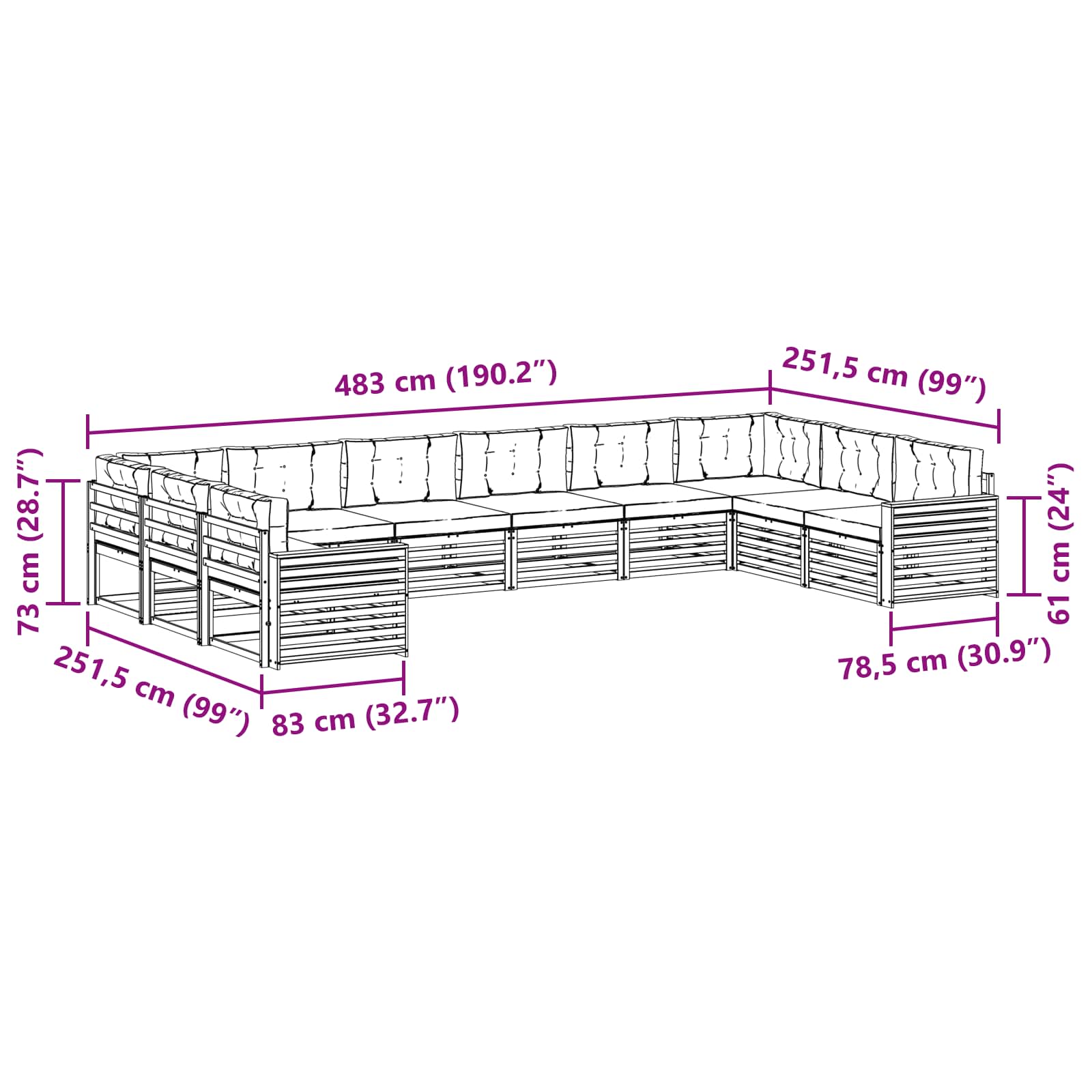 Set divani 6 pcs Naturale e Antracite Legno di Acacia Massello | homemem39