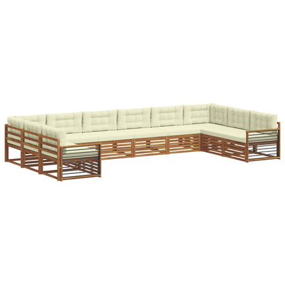 Set divani 10 pcs Naturale e Crema Legno di Acacia Massello | homemem39