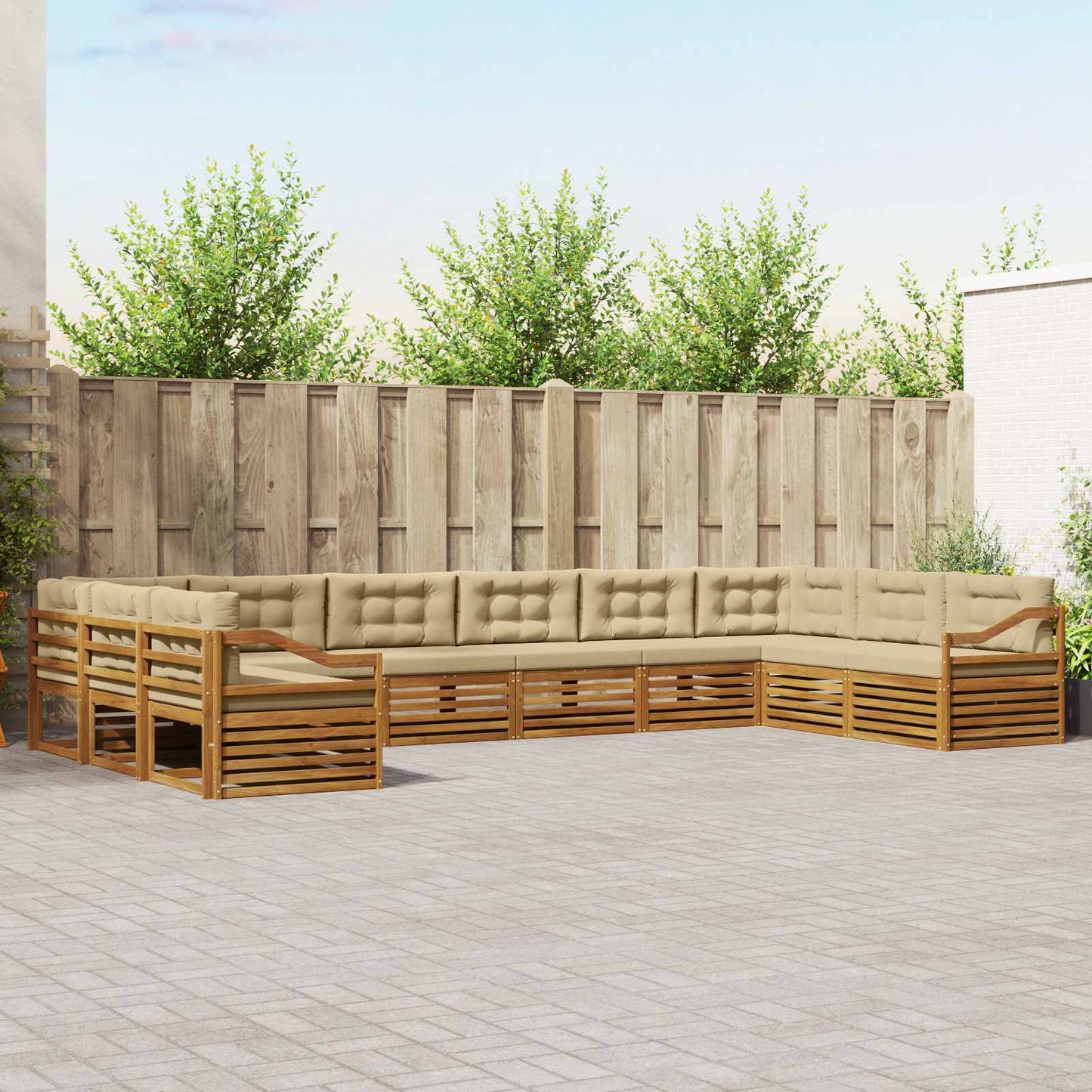 Set divani 10 pcs Naturale e Beige Legno di Acacia Massello | homemem39
