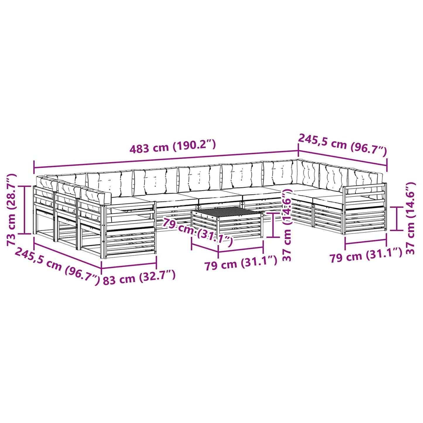 Set divani con cuscino 11 pcs Grigio Naturale e Chiaro | homemem39