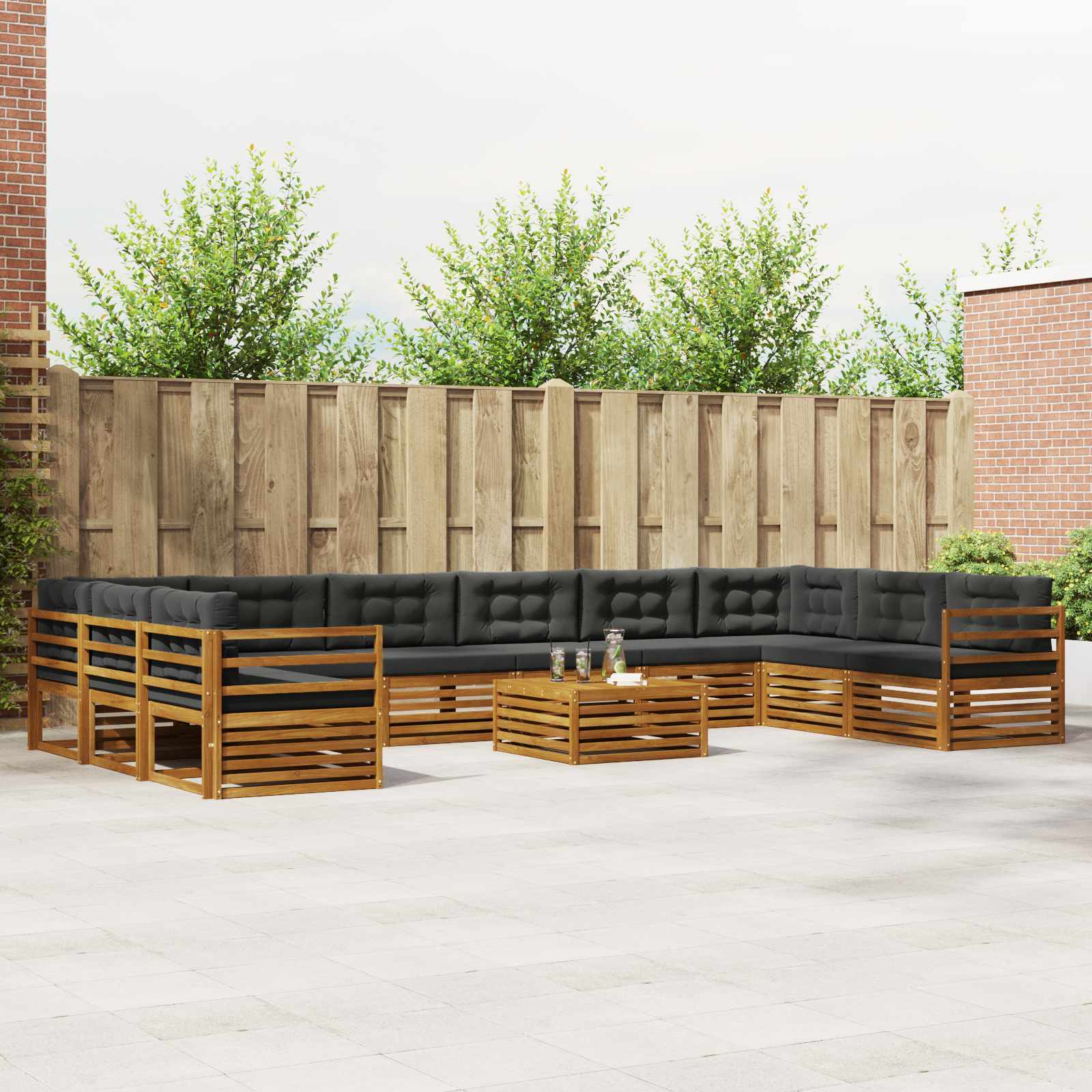 Set divani 11 pcs Naturale e Antracite Legno di Acacia Massello | homemem39