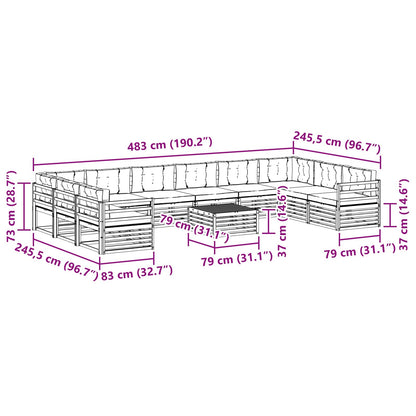 Set divani 11 pcs Naturale e Antracite Legno di Acacia Massello | homemem39