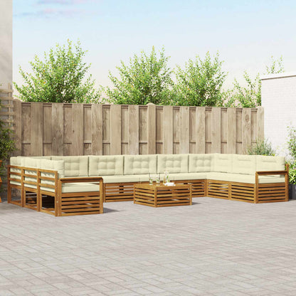Set divani 11 pcs Naturale e Crema Legno di Acacia Massello | homemem39
