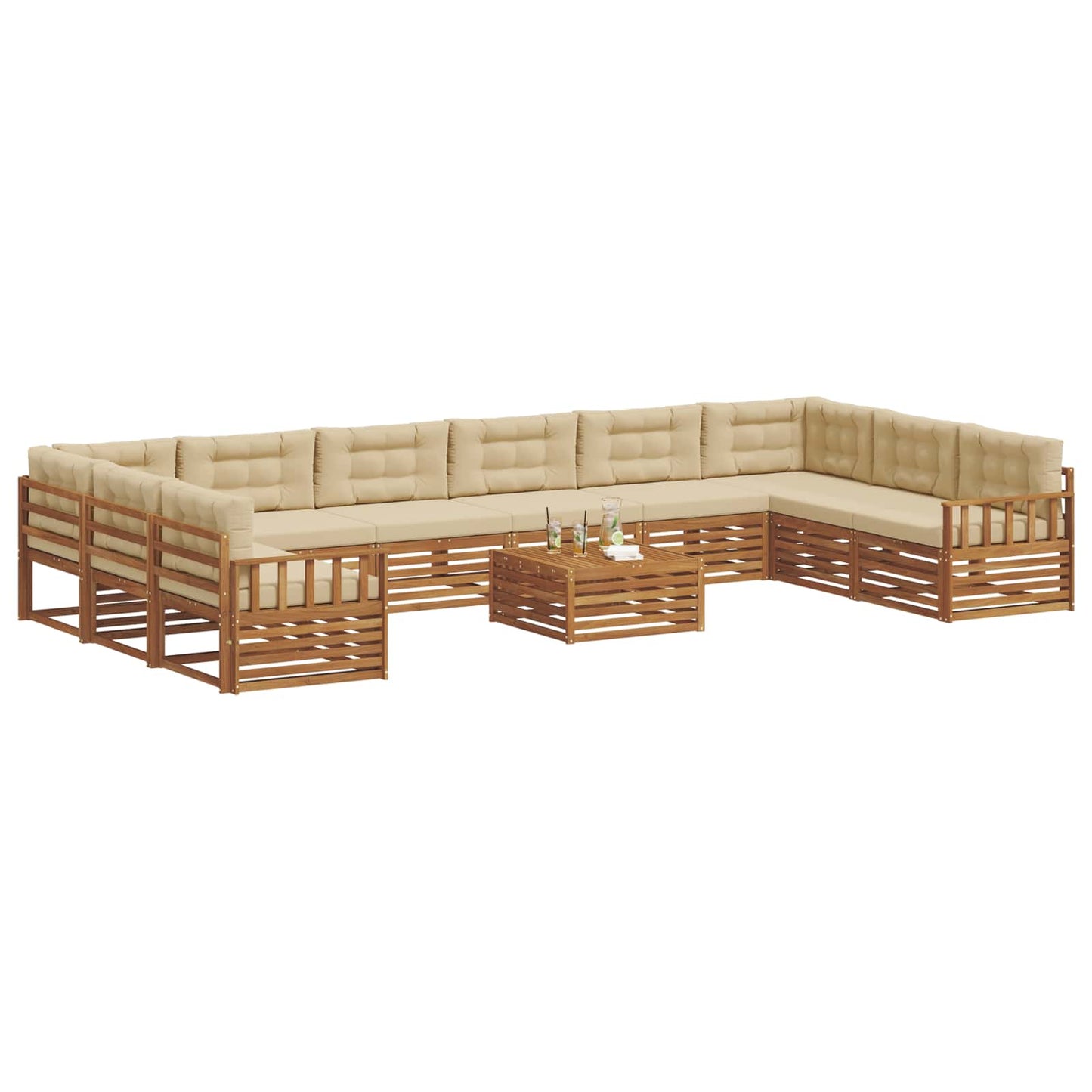 Set divani 11 pcs Naturale e Beige Legno di Acacia Massello | homemem39