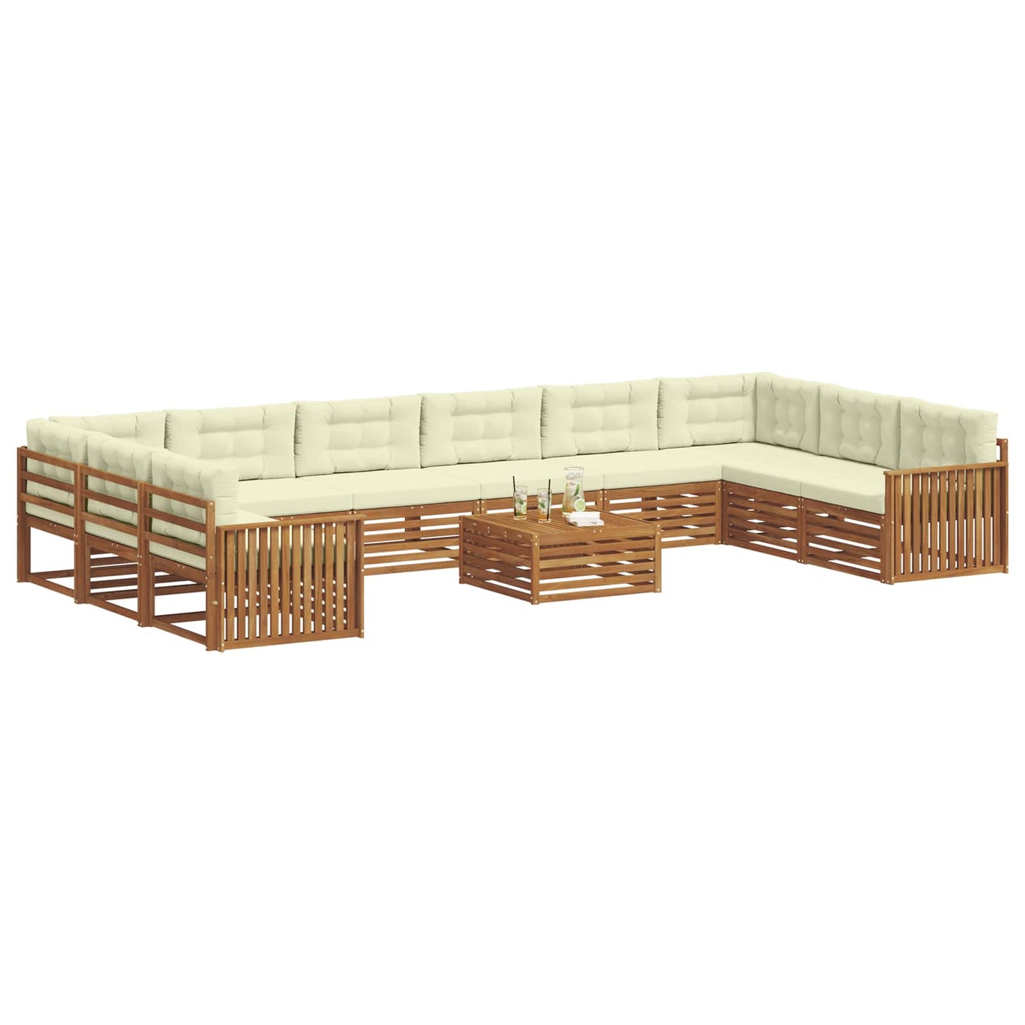 Set divani 11 pcs Naturale e Crema Legno di Acacia Massello | homemem39