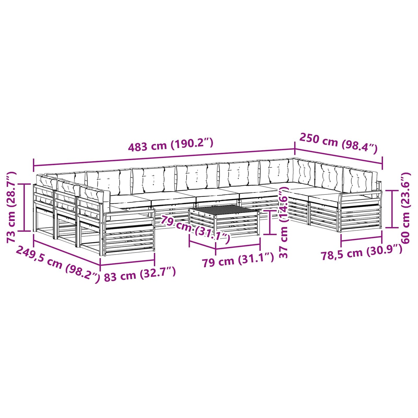 Set divani 11 pcs Naturale e Antracite Legno di Acacia Massello | homemem39