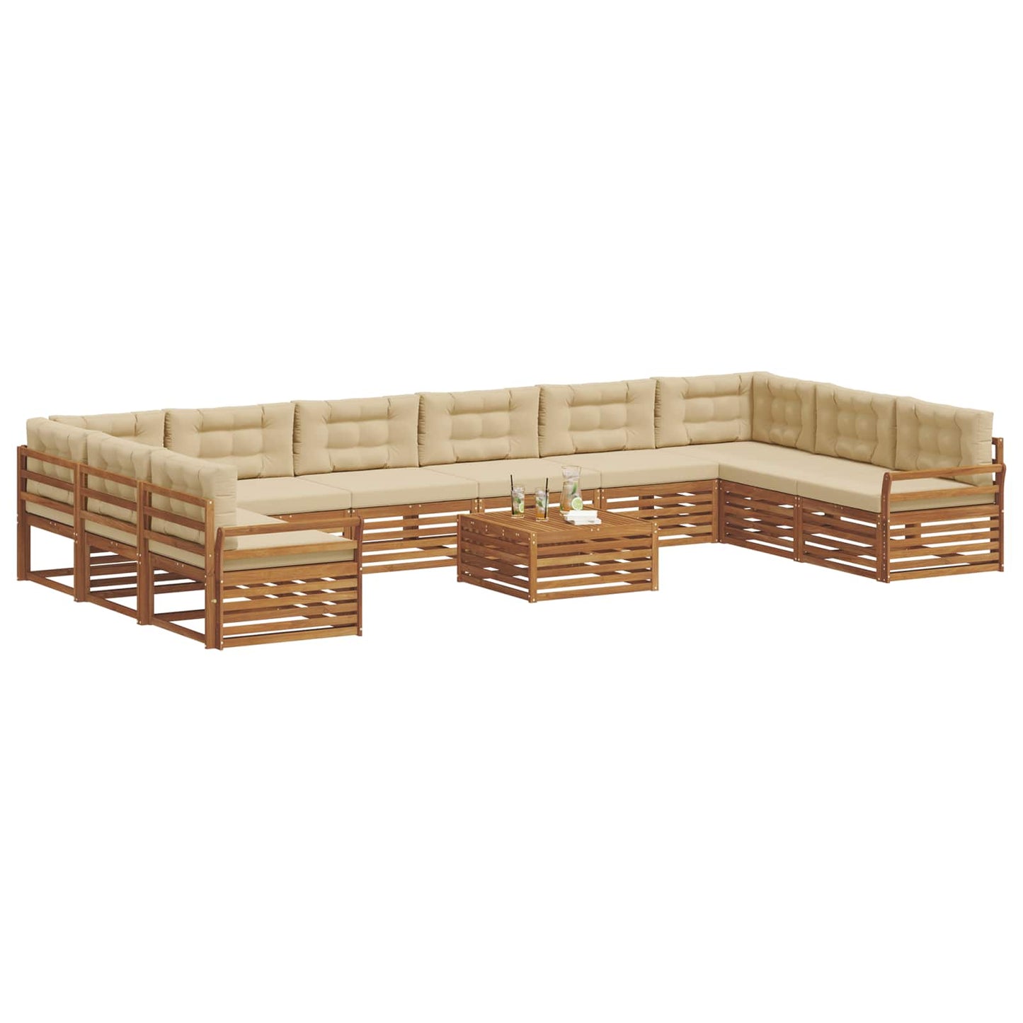 Set divani 11 pcs Naturale e Beige Legno di Acacia Massello | homemem39