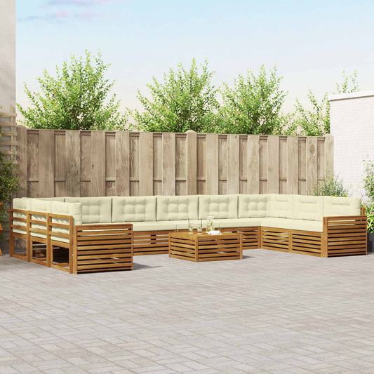 Set divani 11 pcs Naturale e Crema Legno di Acacia Massello