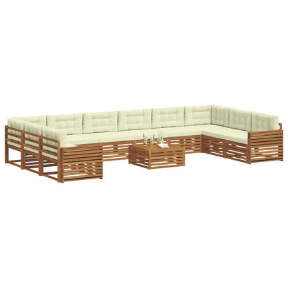 Set divani 11 pcs Naturale e Crema Legno di Acacia Massello | homemem39