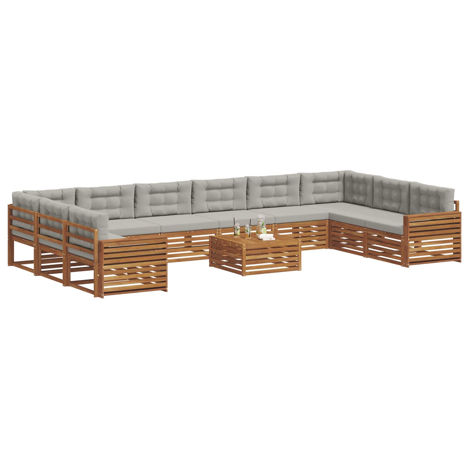 Set divani con cuscino 11 pcs Grigio Naturale e Chiaro | homemem39