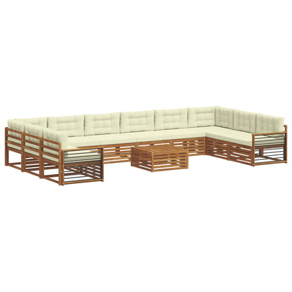 Set divani 11 pcs Naturale e Crema Legno di Acacia Massello | homemem39