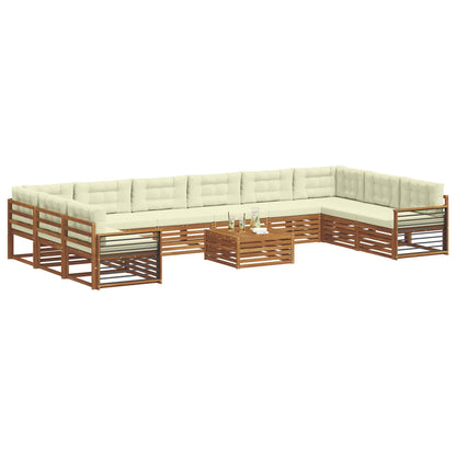 Set divani 11 pcs Naturale e Crema Legno di Acacia Massello | homemem39
