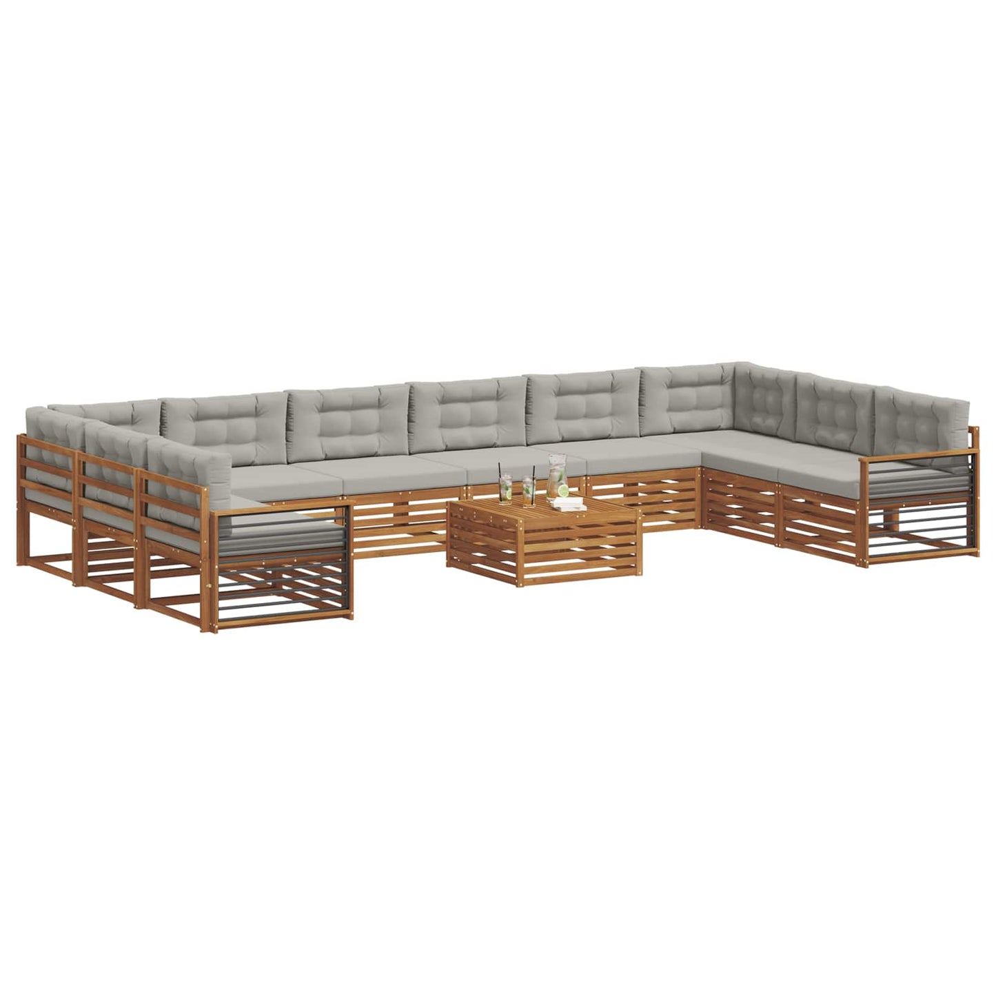 Set divani con cuscino 11 pcs Grigio Naturale e Chiaro | homemem39