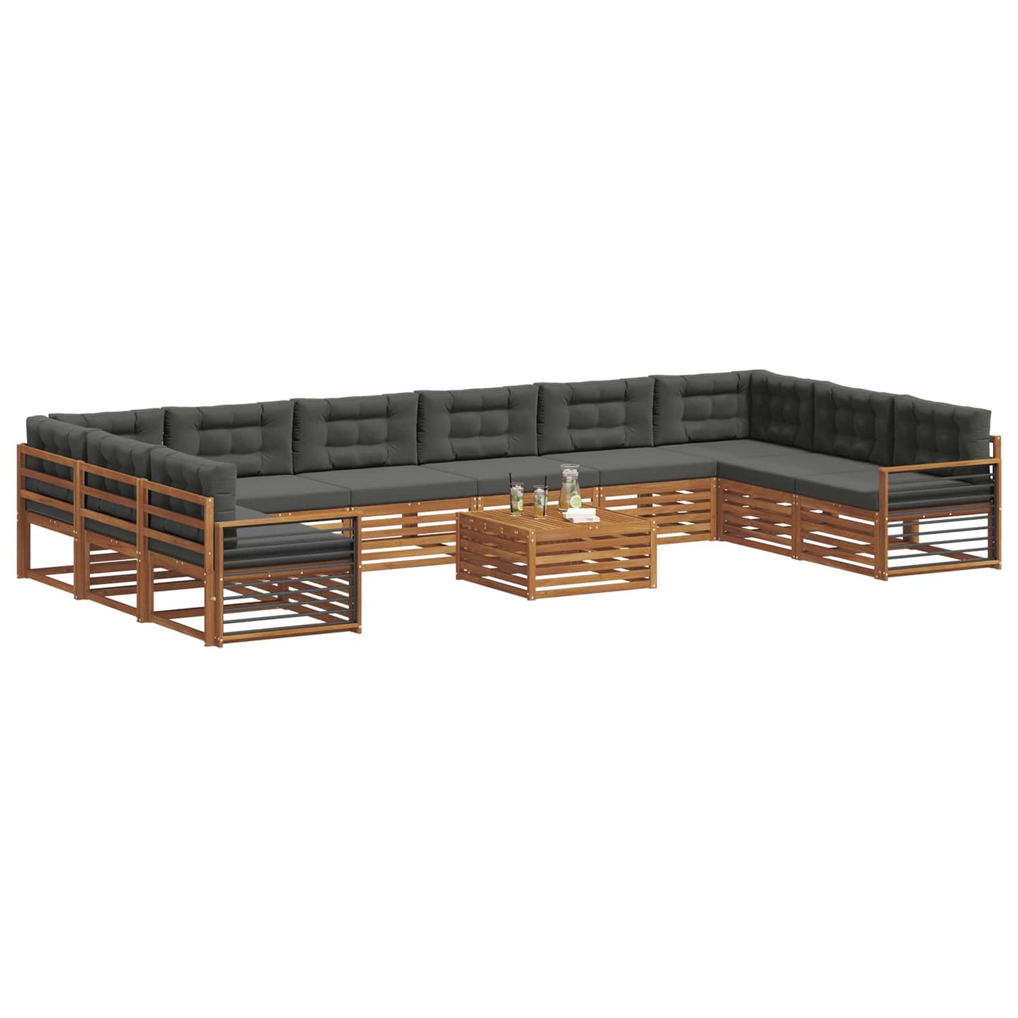 Set divani 11 pcs Naturale e Antracite Legno di Acacia Massello