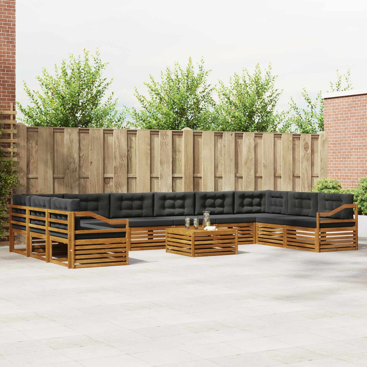 Set divani 11 pcs Naturale e Antracite Legno di Acacia Massello | homemem39