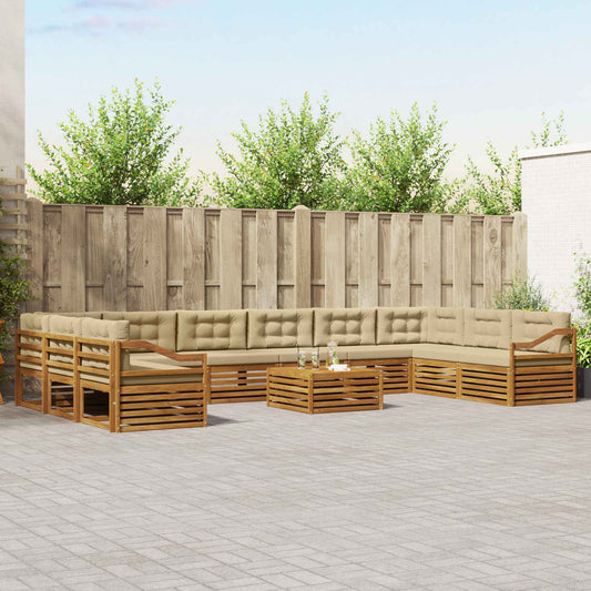 Set divani 11 pcs Naturale e Beige Legno di Acacia Massello