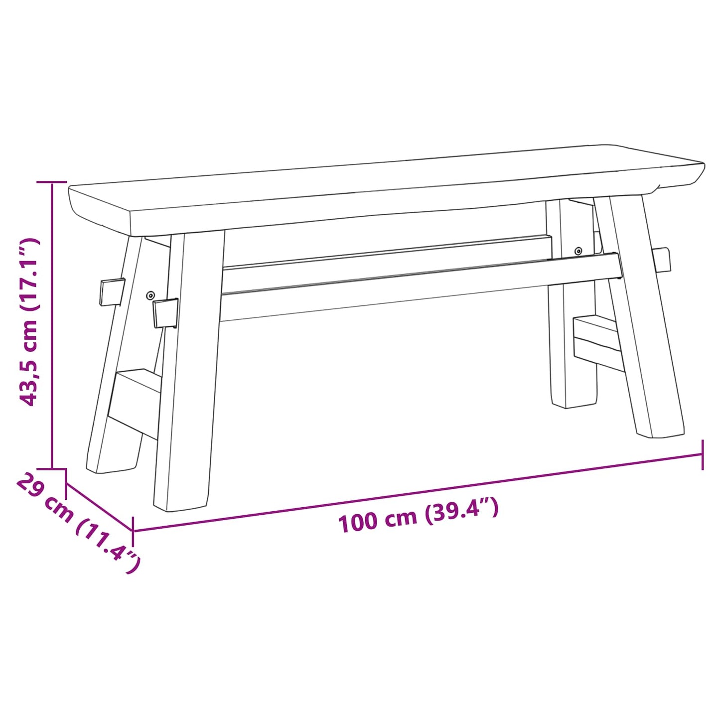 panchina Naturale 100 x 29 x 43,5 cm Legno di teak solido