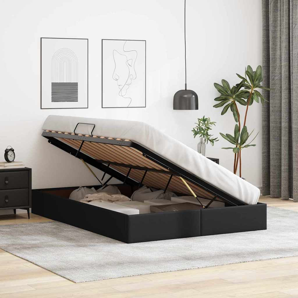 Letto con Contenitore Nero 140 x 190 cm Pelle sintetica