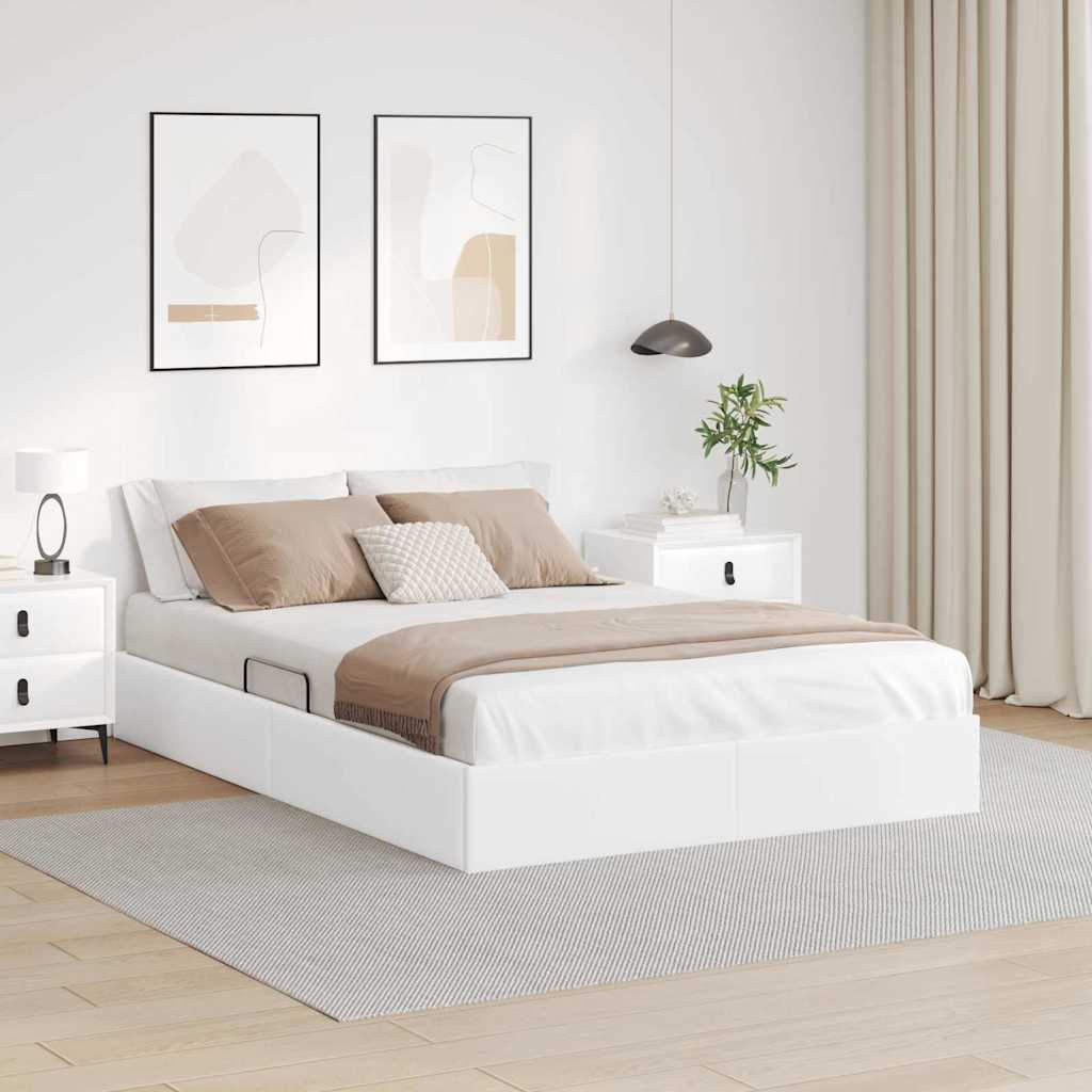 Letto con Contenitore Bianco Puro 140 x 190 cm Pelle sintetica