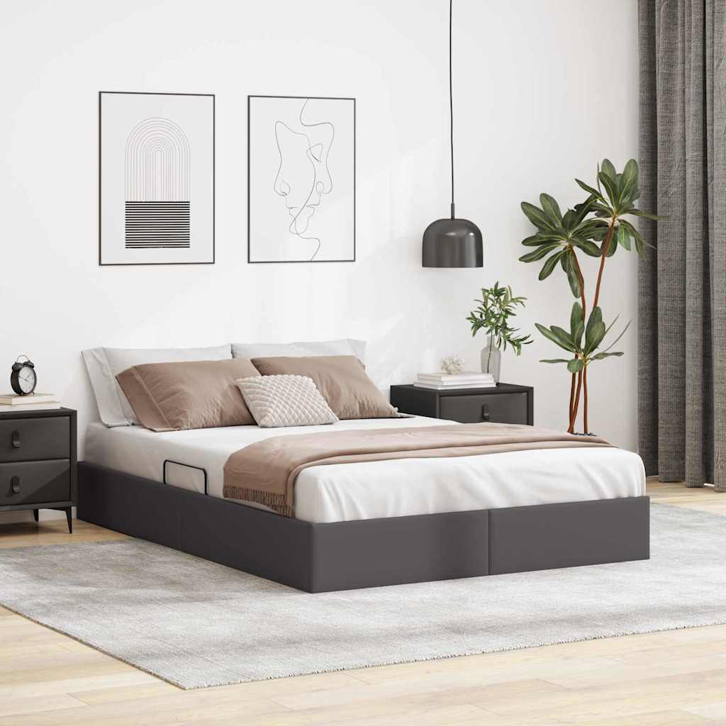 Letto con Contenitore Grigio 140 x 190 cm Pelle sintetica