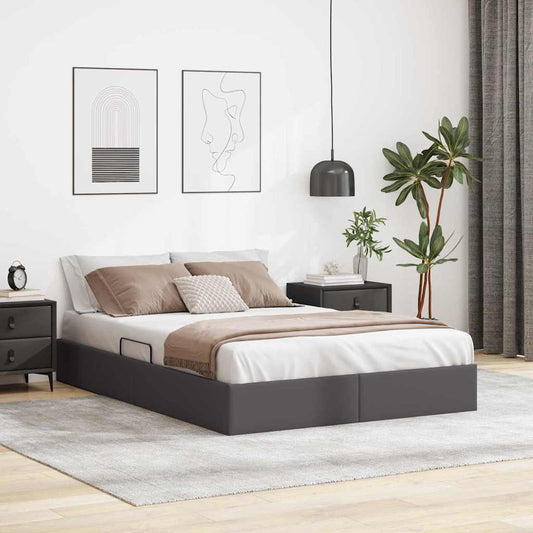 Letto con Contenitore Grigio 140 x 190 cm Pelle sintetica