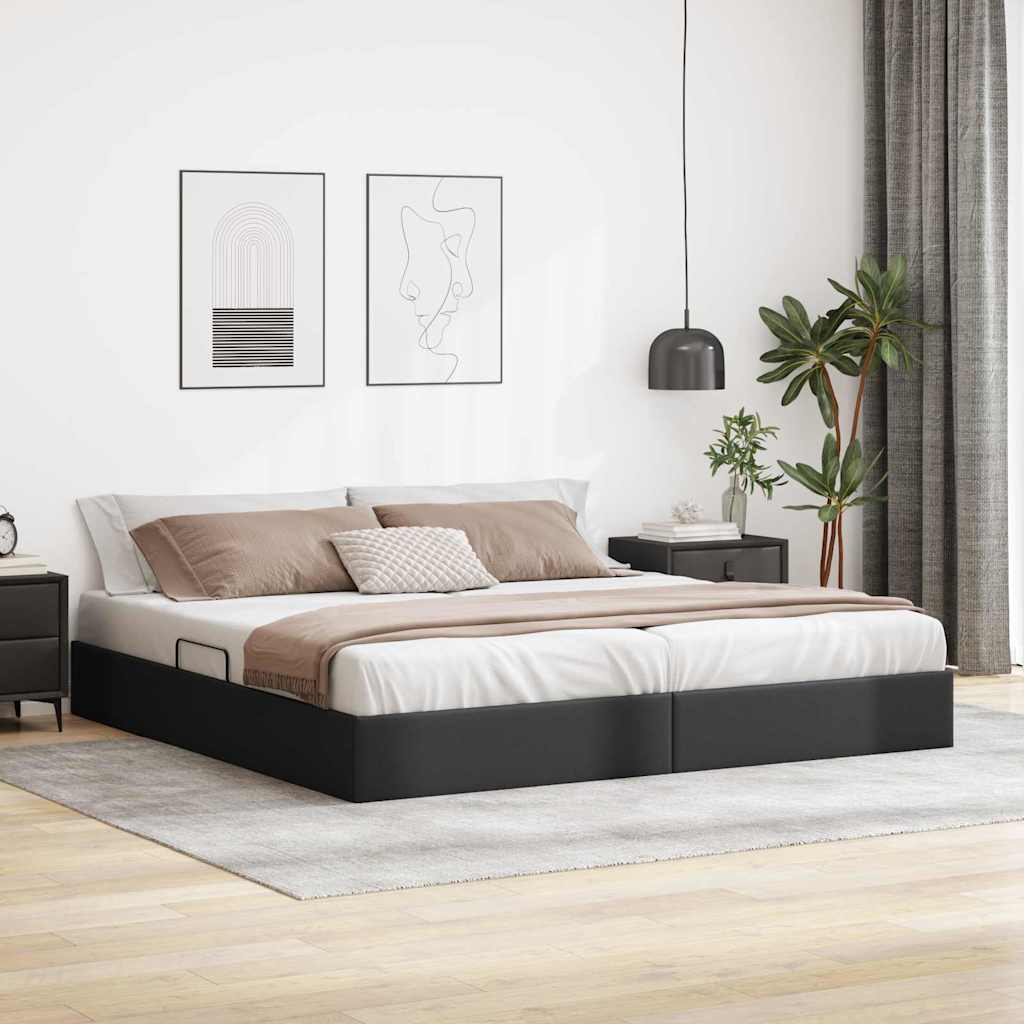Letto con Contenitore Nero 200 x 200 cm Pelle sintetica