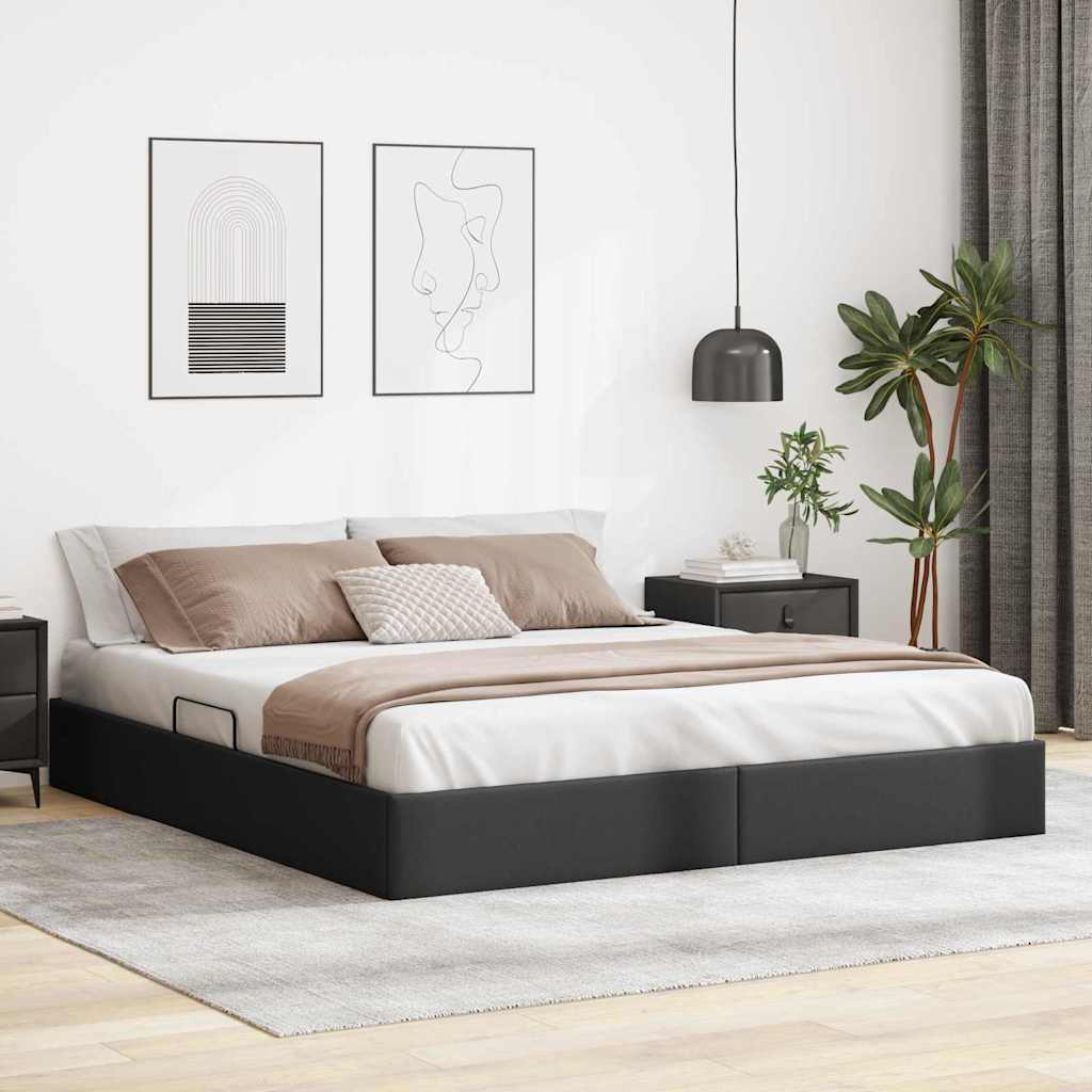 Letto con Contenitore Nero 193 x 203 cm Similpelle | homemem39