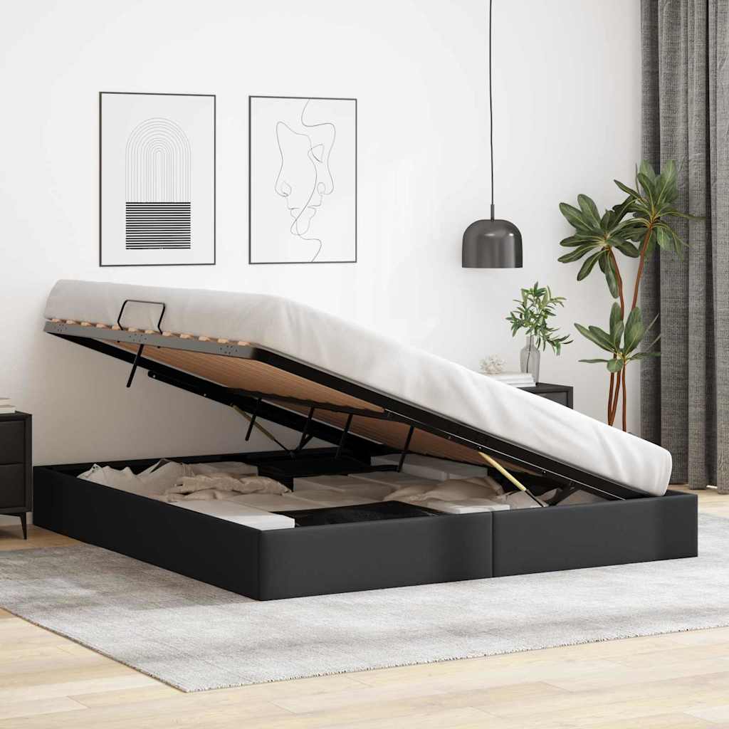 Letto con Contenitore Nero 193 x 203 cm Similpelle | homemem39