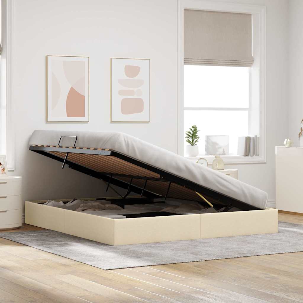 Letto con Contenitore con materasso Crema 160 x 200 cm Tessuto