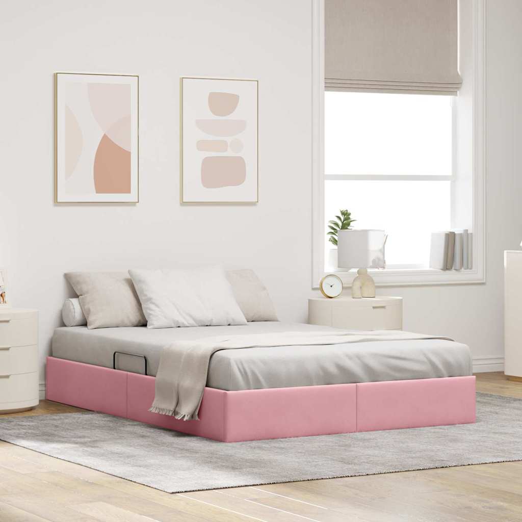 Letto con Contenitore con materasso Rosa 140 x 190 cm Velluto