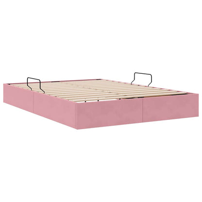 Letto con Contenitore con materasso Rosa 140 x 190 cm Velluto