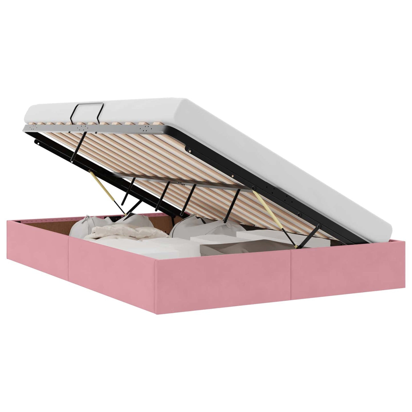 Letto con Contenitore con materasso Rosa 140 x 200 cm Velluto