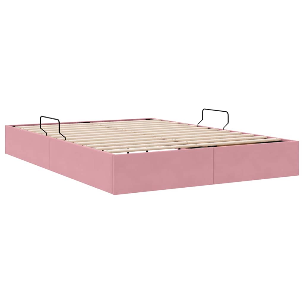 Letto con Contenitore con materasso Rosa 140 x 200 cm Velluto