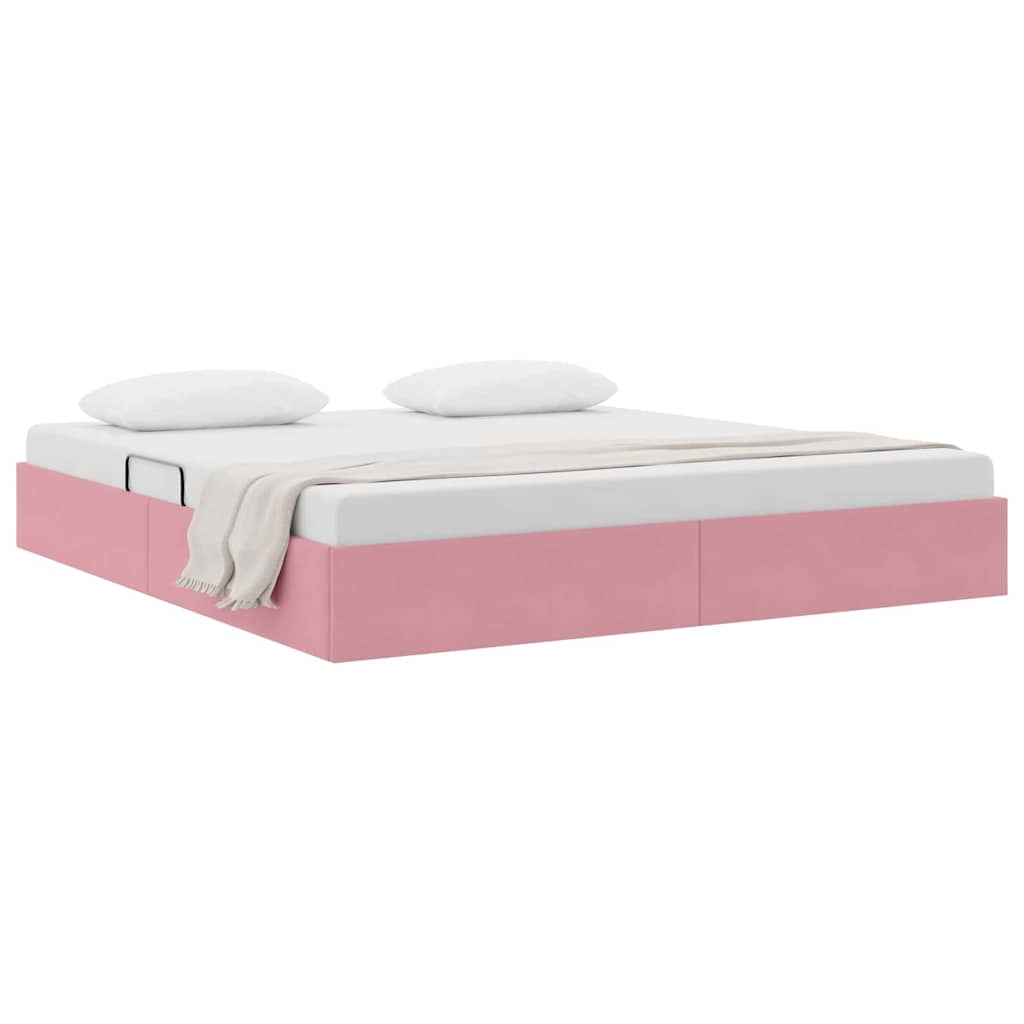 Letto con Contenitore con materasso Rosa 160 x 200 cm Velluto