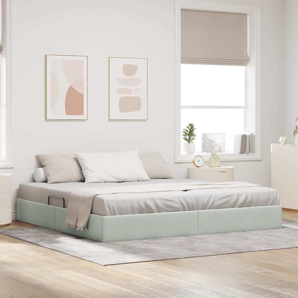 Letto con Contenitore Grigio chiaro 200 x 200 cm Velluto