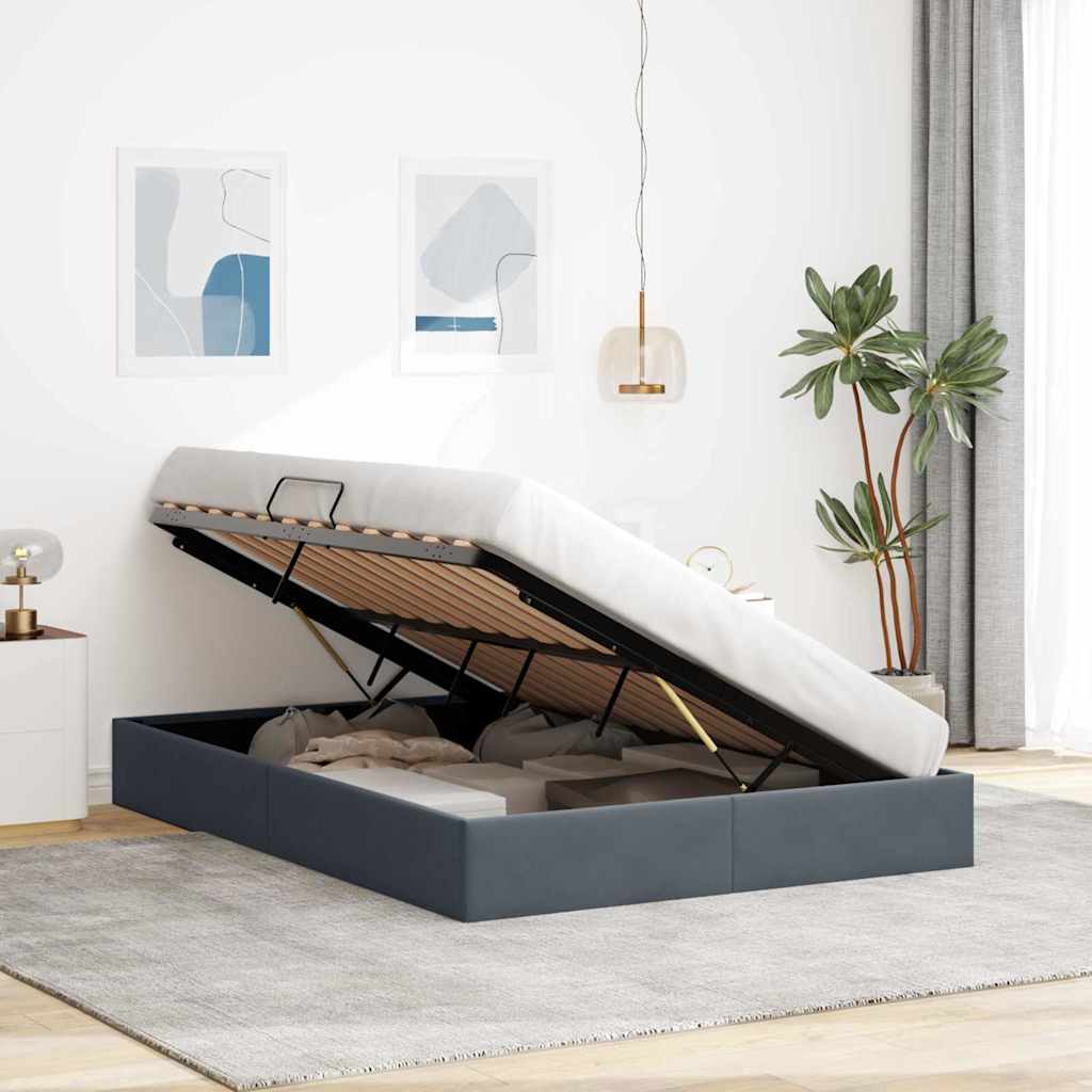 Letto con Contenitore Grigio Scuro 153 x 203 cm Velluto | homemem39