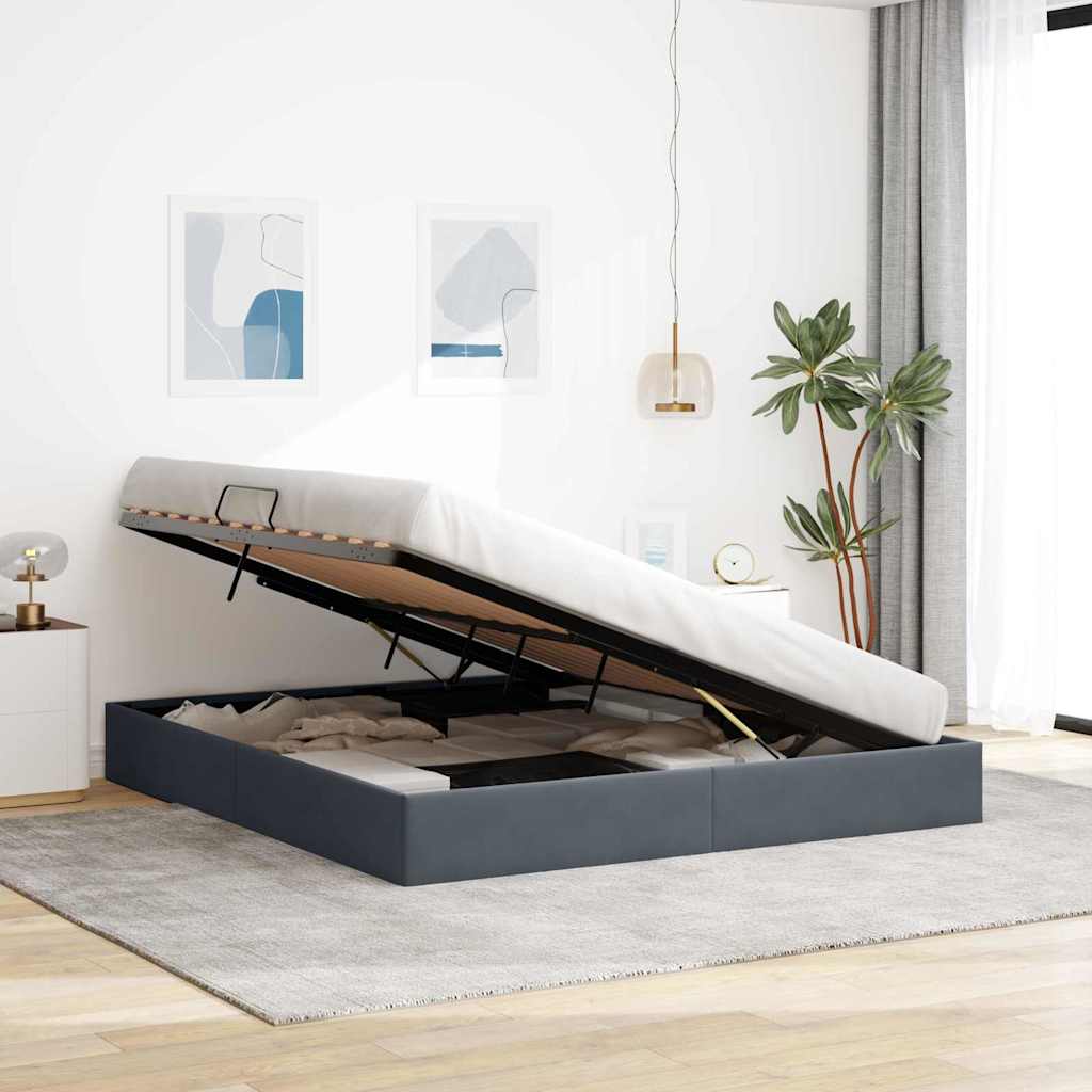 Letto con Contenitore Grigio Scuro 193 x 203 cm Velluto