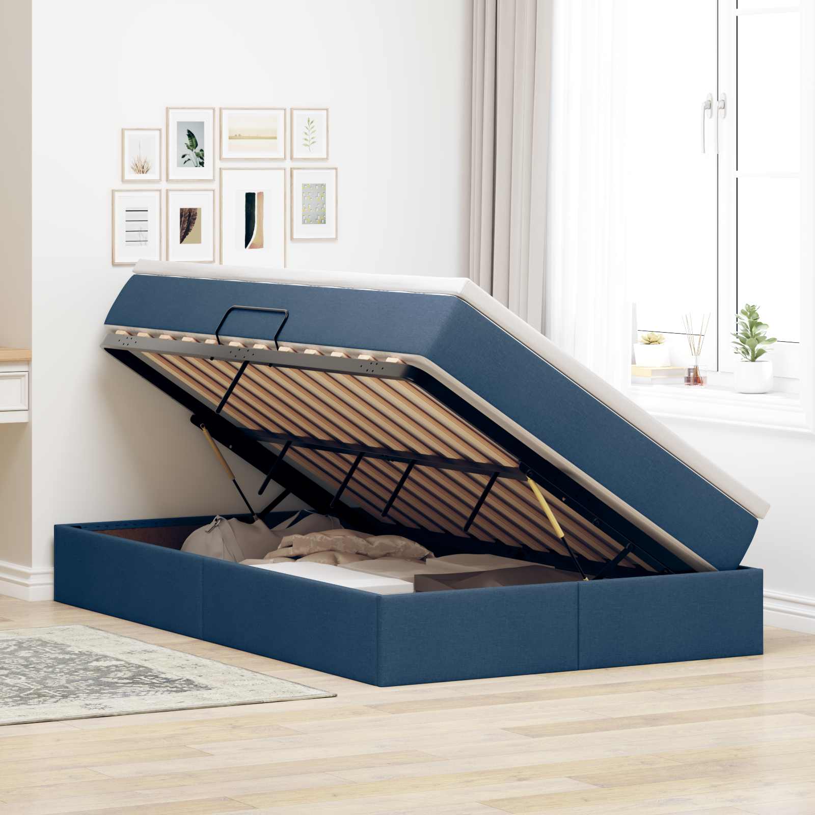 Letto con contenitore e materasso Blu 120 x 190 cm Poliestere | homemem39