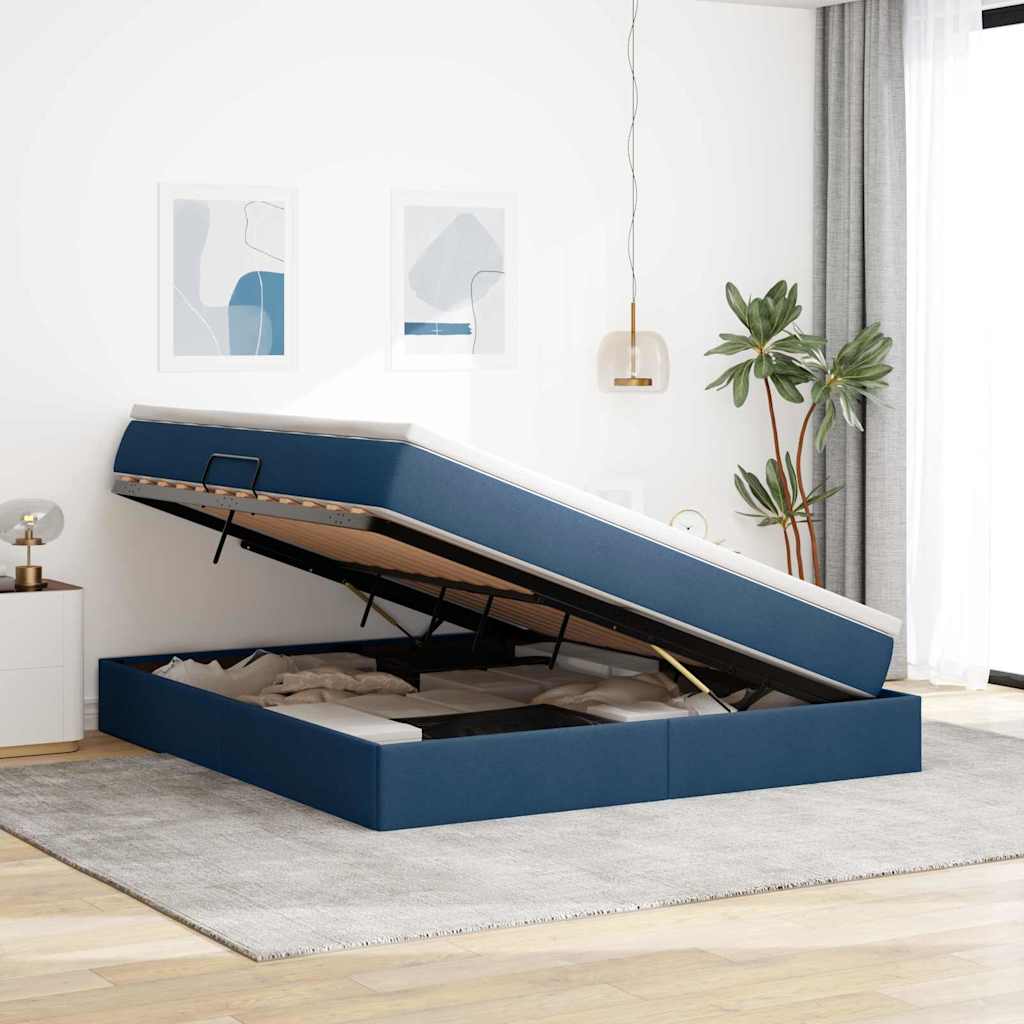 Letto con contenitore e materasso Blu 160 x 200 cm Poliestere | homemem39