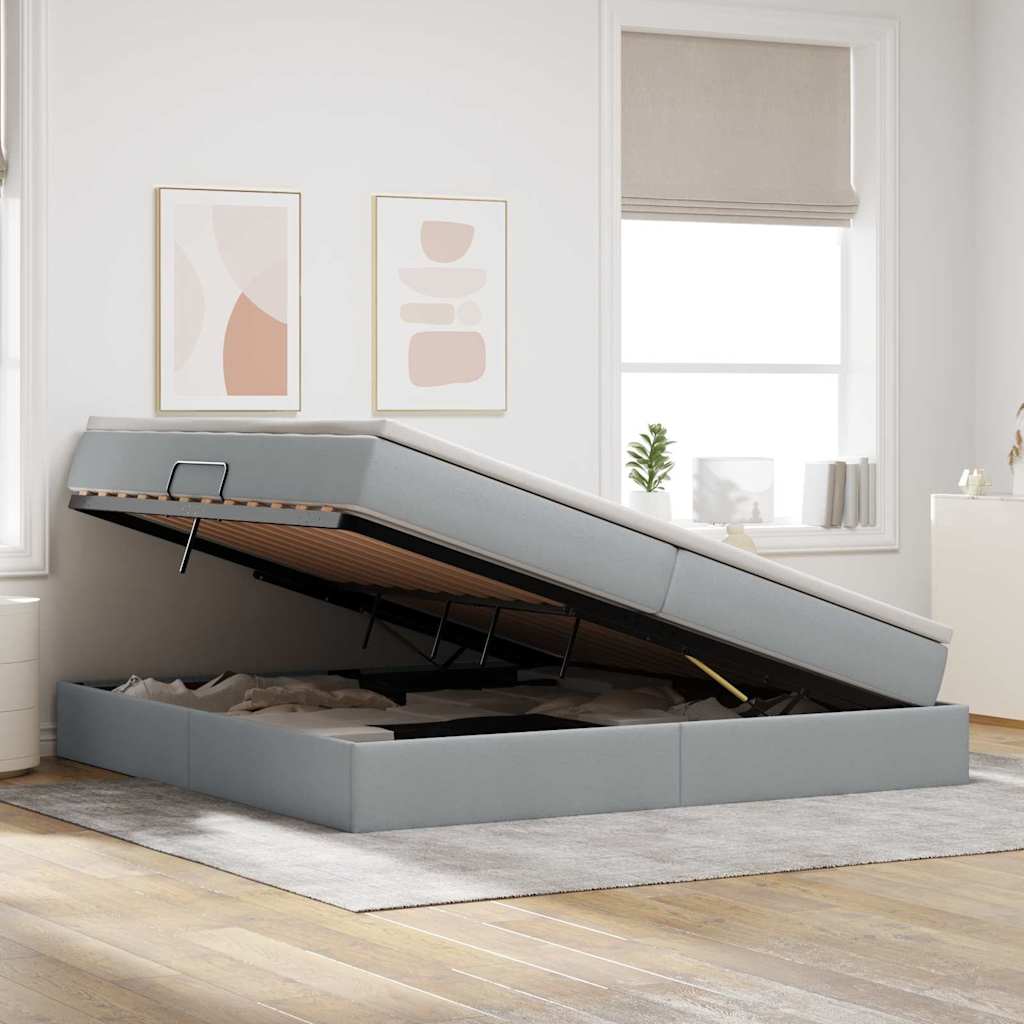 Letto con contenitore e materasso Grigio chiaro 200 x 200 cm | homemem39