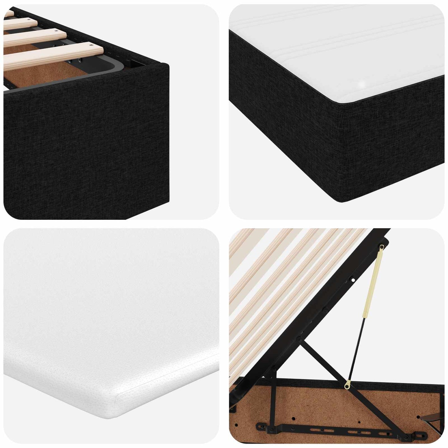 Letto con contenitore e materasso Nero 200 x 200 cm Poliestere | homemem39
