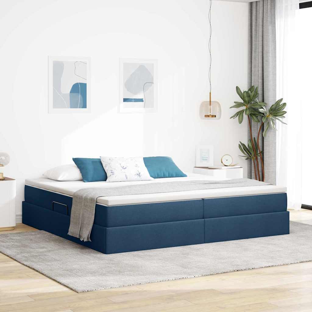 Letto con contenitore e materasso Blu 200 x 200 cm Poliestere | homemem39
